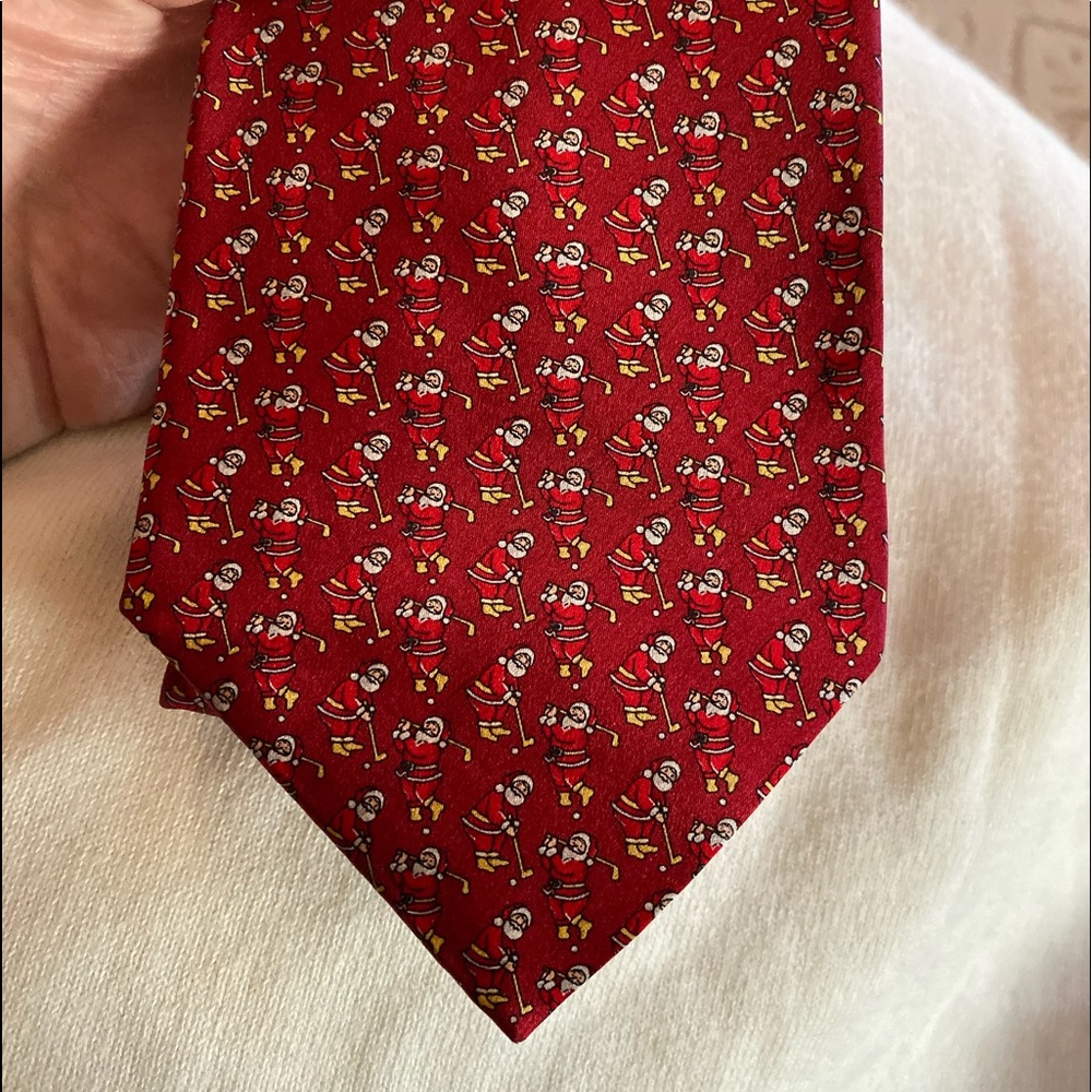 Silk Christmas Neck Tie‎ Golfing Santa Claus